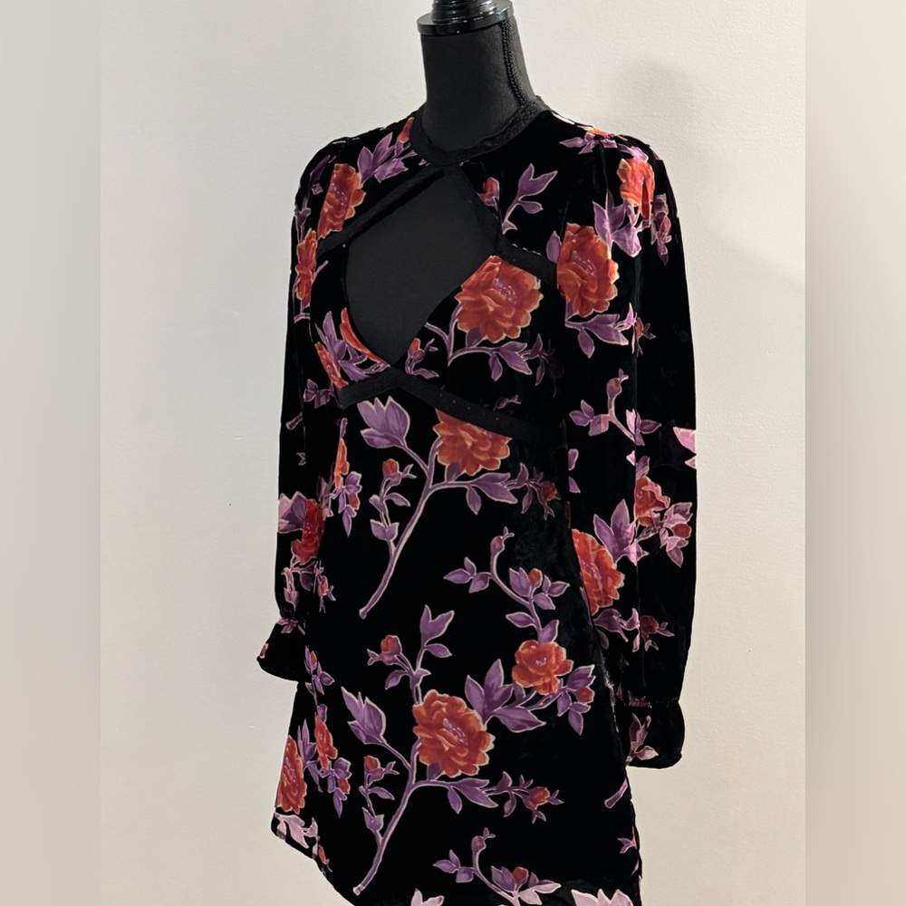 Forever 21 Black Floral Whimsigoth Long Sleeve Dress Small - Picture 2 of 9